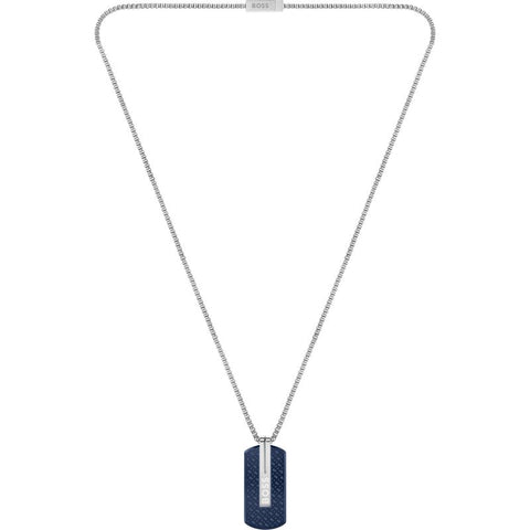 Hugo Boss Jewellery Blue IP Mens Dog Tag Necklace 1580354