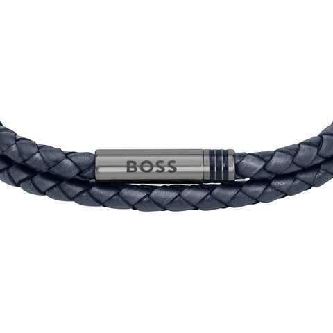 Boss Jewellery Mens Navy Blue Leather Bracelet 1580494M
