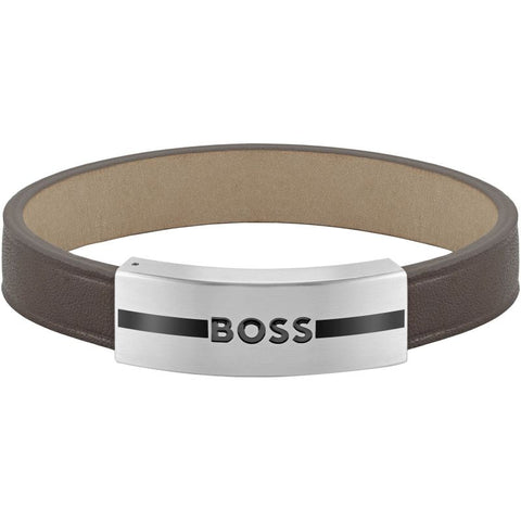 Boss Jewellery Mens Brown Leather Bracelet 1580496M