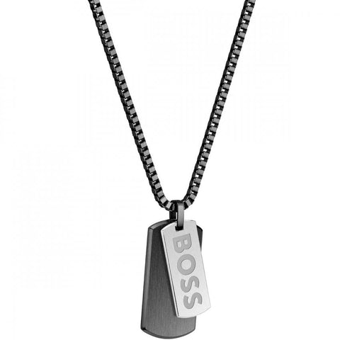 Boss Jewellery Mens Black IP Dog Tag Necklace 1580577
