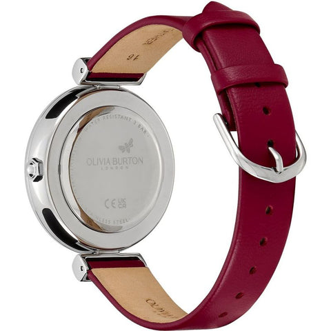 Olivia Burton Minima Bee Ladies Cranberry Leather Strap Watch 24000098