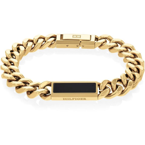 Tommy Hilfiger Mens Gold Plated Onyx Stone Bracelet 2790539