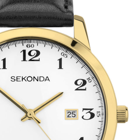 Sekonda Classic Easy Reader Gold Plated Leather Strap Mens Watch 30130