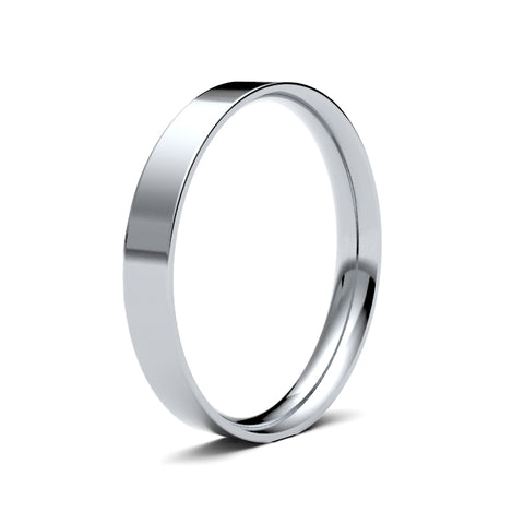 9ct White Gold 3.0mm Flat Court Light Weight Polished Ladies Wedding Ring