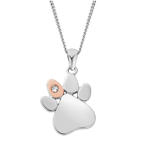 Clogau Paw Prints On My Heart Pendant and Chain 3SPWP0225