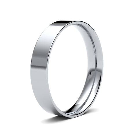 9ct White Gold 4.0mm Flat Court Light Weight Polished Ladies Wedding Ring