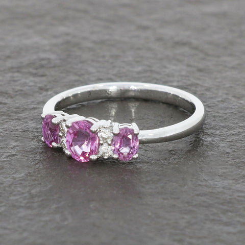 9ct White Gold Pink Sapphire and Diamond Ring