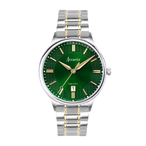 Accurist Classic Mens Watch 73007 Stainless Steel Two Tone with Green Dial