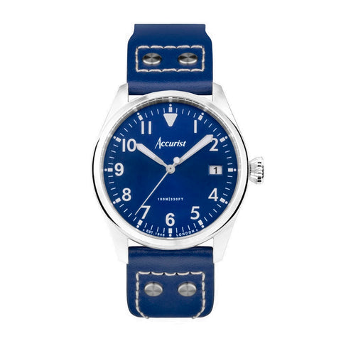 Accurist Aviation Mens Watch 76001 Blue Leather Strap with Blue Dial