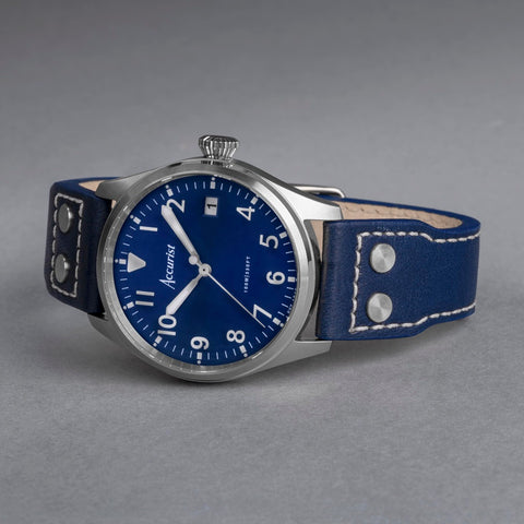 Accurist Aviation Mens Watch 76001 Blue Leather Strap with Blue Dial