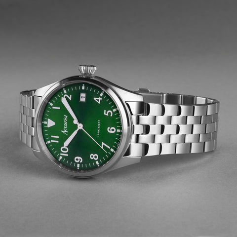 Accurist Aviation Mens Watch 76002 Stainless Steel with Green Dial