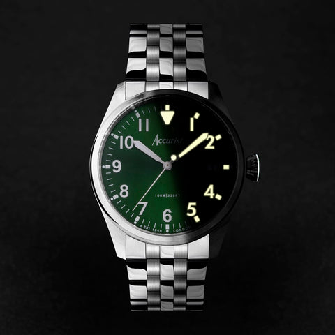 Accurist Aviation Mens Watch 76002 Stainless Steel with Green Dial