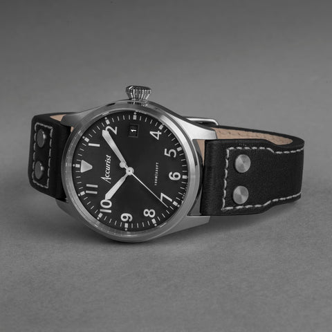 Accurist Aviation Mens Watch 76004 Black Leather Strap