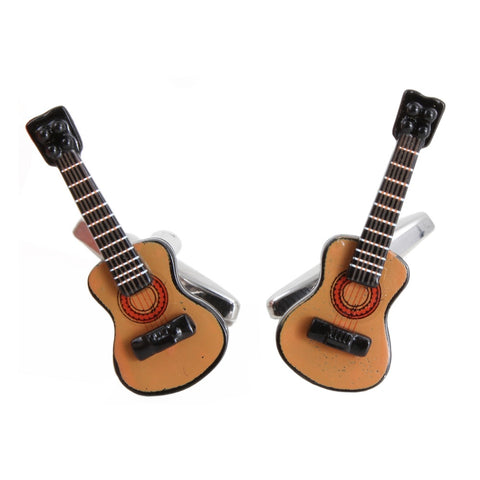Acoustic Guitar Rhodium Plate Mens Cufflinks 901005