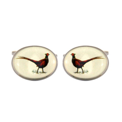 Pheasant Oval Rhodium Plated Cufflinks 901246