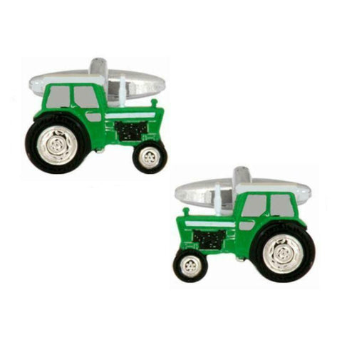 Green Tractor Rhodium Plate Mens Cufflinks 901404