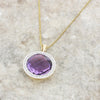 9ct Yellow Gold Amethyst and Diamond Pendant and Chain