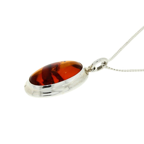 Amber Sterling Silver Oval Pendant & Chain | H&H