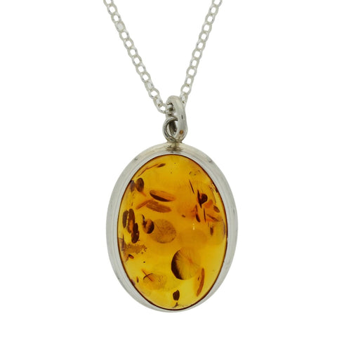 Amber Sterling Silver Oval Pendant & Chain | H&H