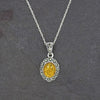 Amber & Marcasite Sterling Silver Oval Pendant and Chain | H&H