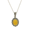 Amber & Marcasite Sterling Silver Oval Pendant and Chain | H&H