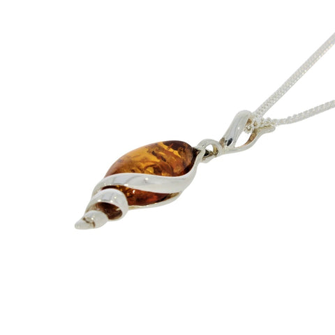 Amber Sterling Silver Pendant and Chain | H&H Jewellers