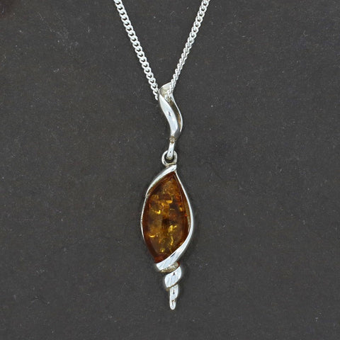 Amber Sterling Silver Pendant and Chain | H&H Jewellers