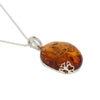 Amber Sterling Silver Large Oval Pendant & Chain | H&H Family Jewellers