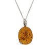 Amber Sterling Silver Large Oval Pendant & Chain | H&H Family Jewellers