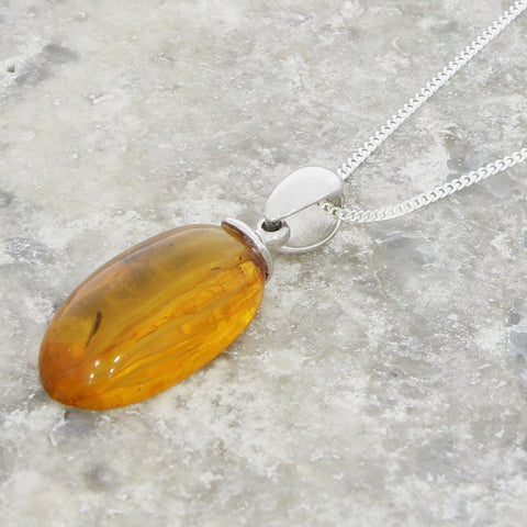 Amber With Insect Sterling Silver Pendant and Chain