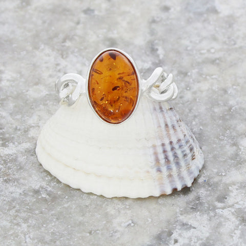 Amber Sterling Silver Ladies Ring