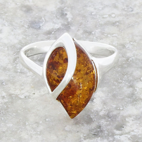 Amber Sterling Silver Ladies Ring