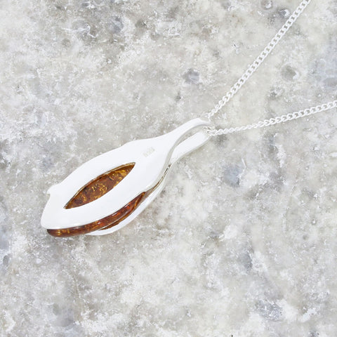 Amber Sterling Silver Marquise Pendant & Chain