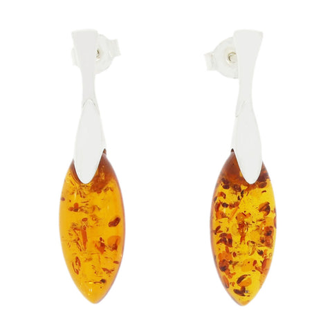 Amber Sterling Silver Marquise Drop Earrings