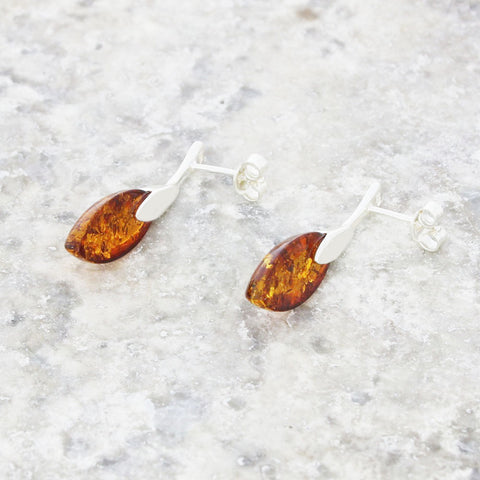 Amber Sterling Silver Marquise Drop Earrings
