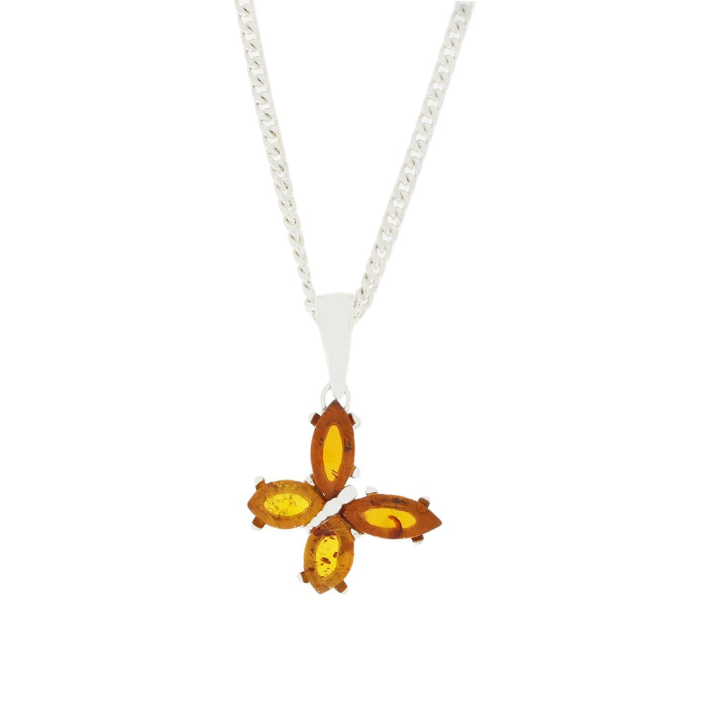 Amber Sterling Silver Butterfly Pendant And Chain 