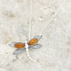 Amber Sterling Silver Dragonfly Pendant and Chain
