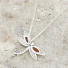 Amber Sterling Silver Dragonfly Pendant and Chain