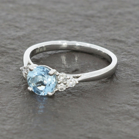 Platinum Round Brilliant Cut Aquamarine and Diamond Ring