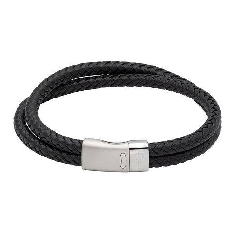 Unique & Co Double Row Black Leather Mens Bracelet B483BL-21