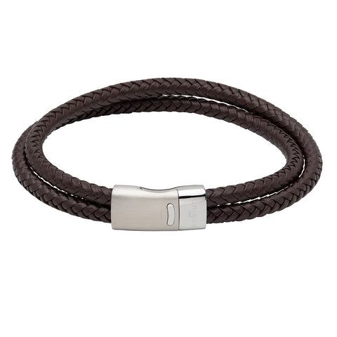 Unique & Co Double Row Brown Leather Mens Bracelet B483DB-21