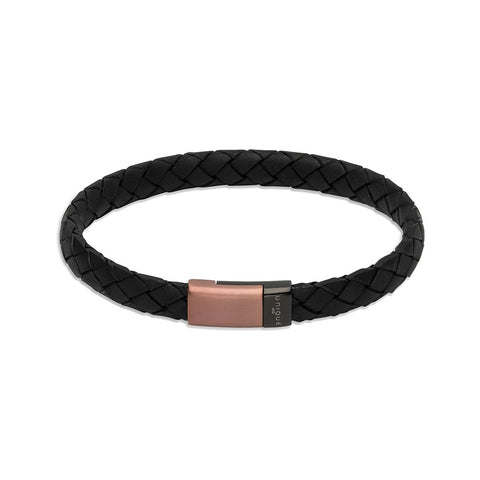 Unique & Co Black Leather Mens Bracelet B495BRONZE-19