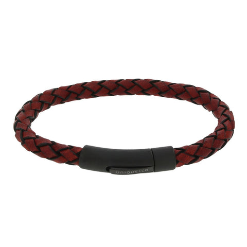 Unique & Co Red Leather Mens Bracelet B512ARE-19