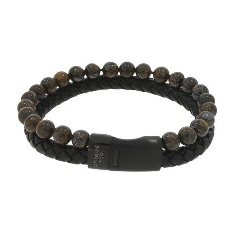 Unique & Co Brown Beaded and Leather Mens Bracelet B525ADB