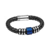 Fred Bennett Mens Black Leather Bracelet with Blue Steel Accent B5640