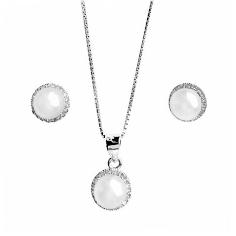 Lido White Freshwater Pearl Cubic Zirconia Pendant and Earrings Set BS56