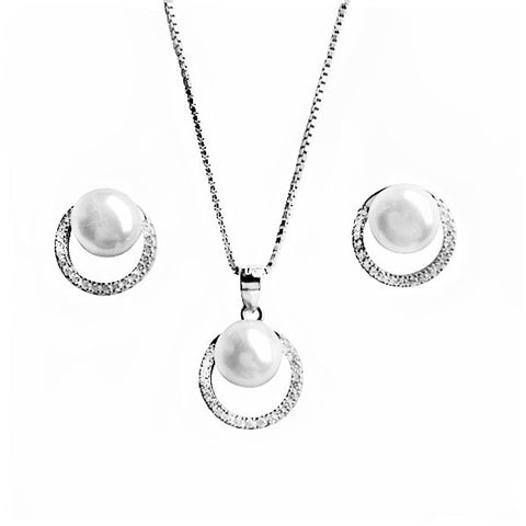 Lido White Freshwater Pearl Cubic Zirconia Pendant and Earrings Set BS67