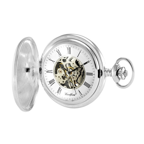 Woodford Sterling Silver Coronation Full Hunter Skeleton Dial Mechanical Pocket Watch C-109
