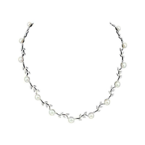 Lido Pearls Freshwater Pearl and Cubic Zirconia Leaf Necklace C22W