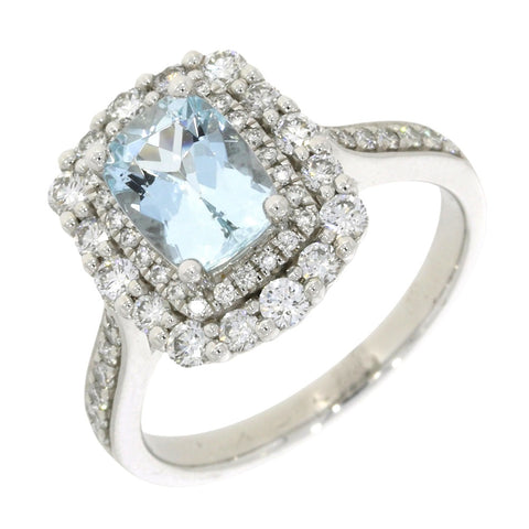 Platinum Aquamarine And 0.75cts Diamond Cluster Ring | H&H